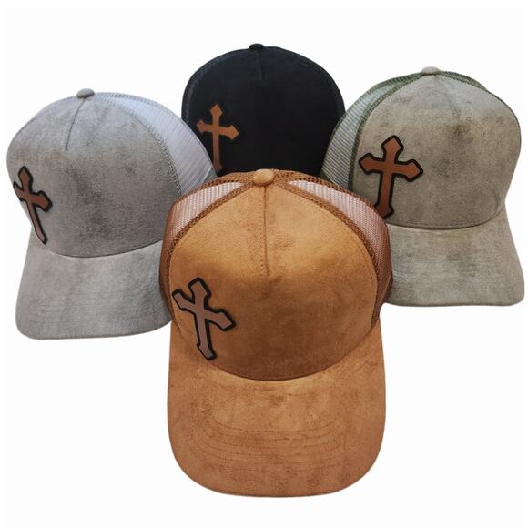 NWT Cross Faux Suede Snap Back Mesh Trucker Hat Cap - Picture 10 of 10